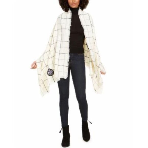 Lauren Ralph Lauren Windowpane Wrap with Patch - Cream Plaid - Picture 1 of 2